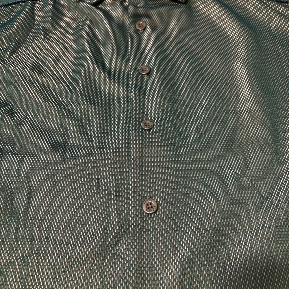Vintage CLAUDIO NUCCI Green Shimmer Mesh Button-Up Men’s Shirt SZ XL - Picture 5 of 6